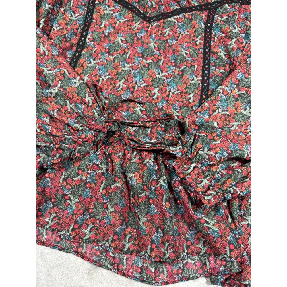 Matilda Jane Floral Blouse Women's Long Sleeve Black Lace Trimmed LG - Picture 7 of 12